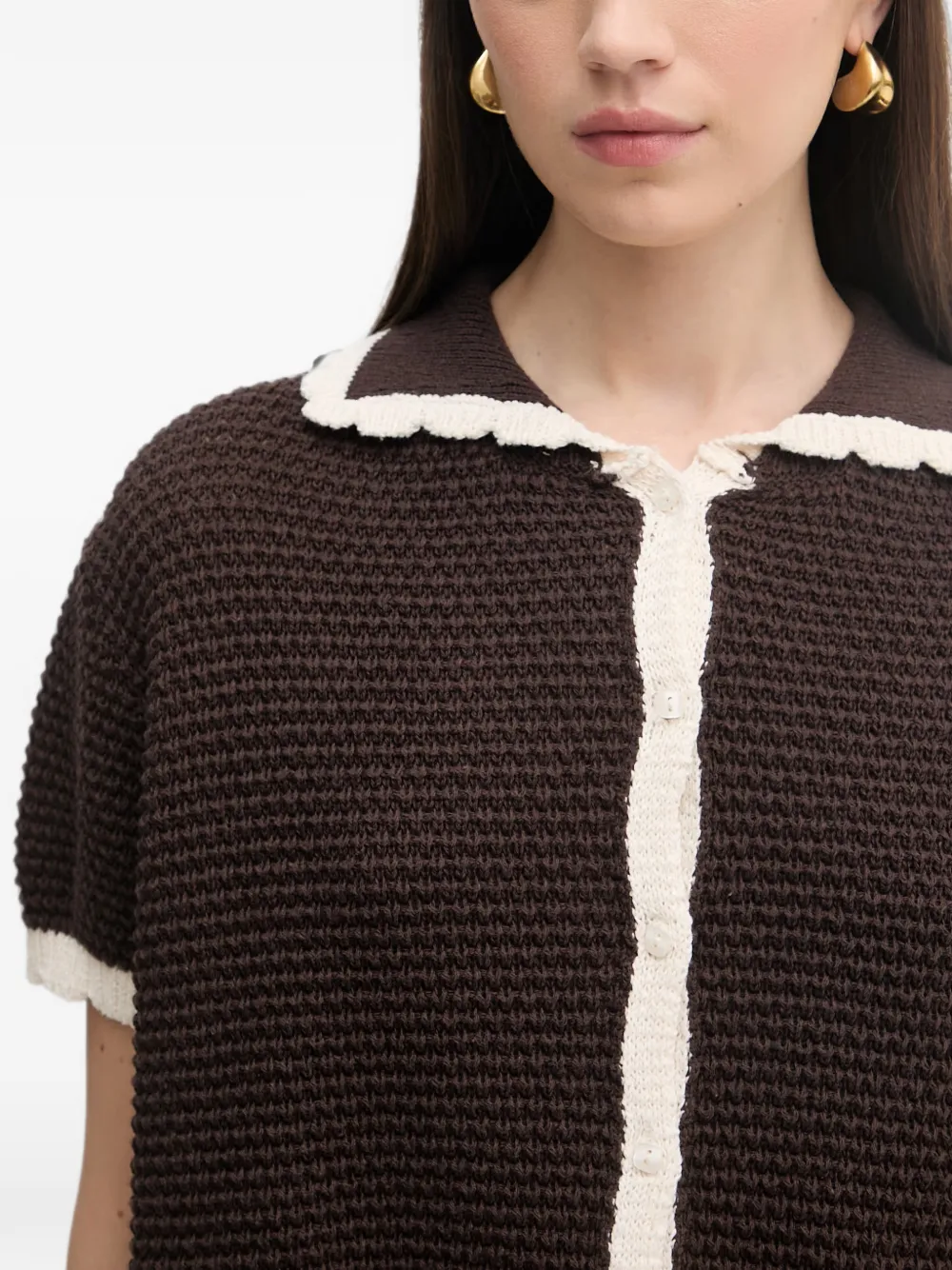 Haveone Shortsset en overhemd met contrasterende afwerking Bruin
