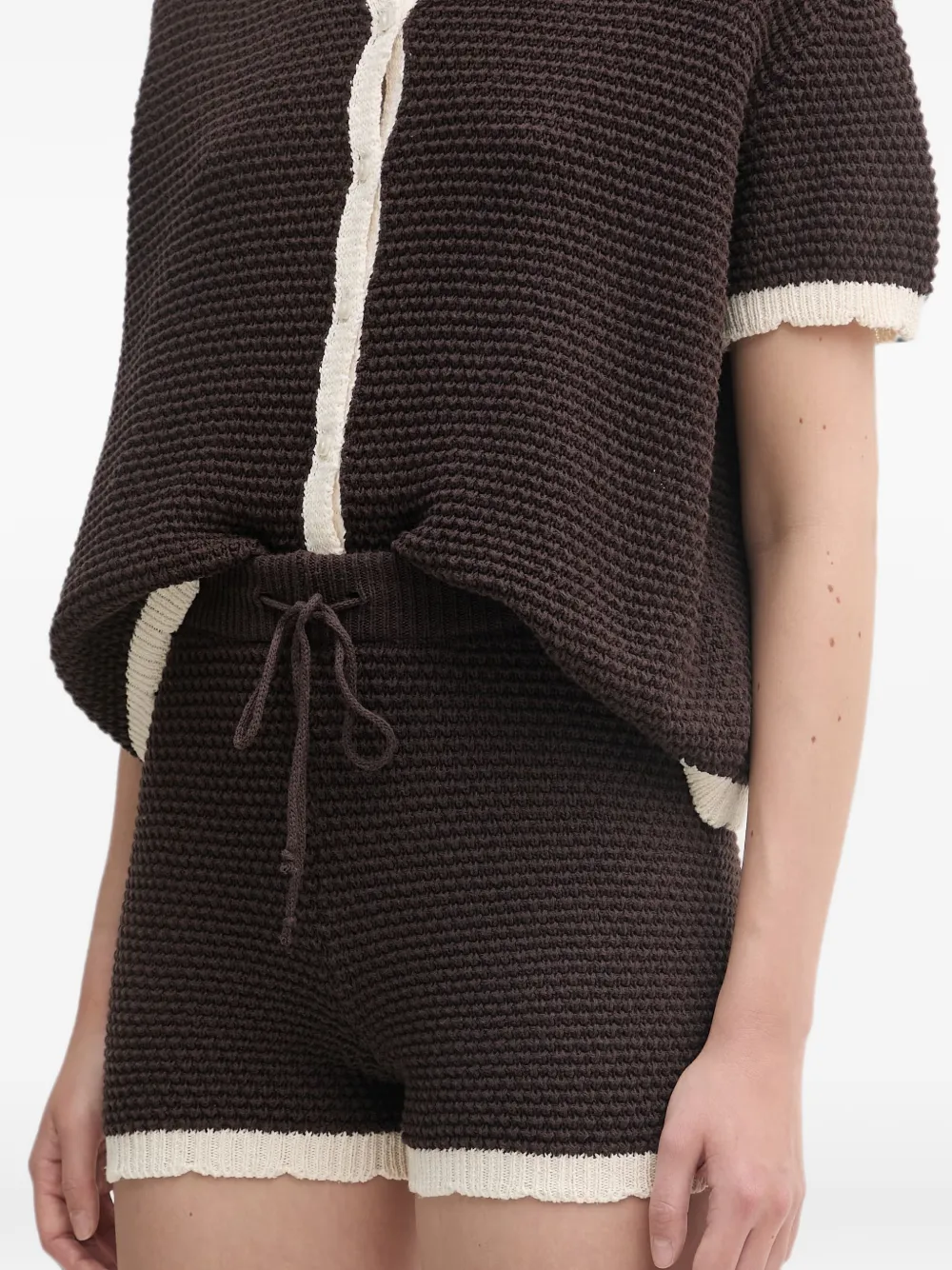Haveone Shortsset en overhemd met contrasterende afwerking Bruin