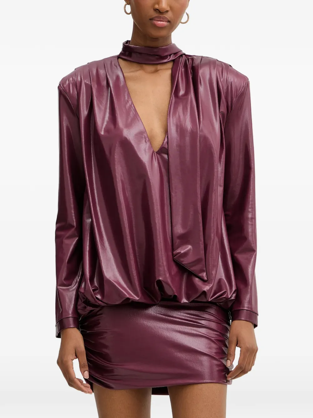 Haveone Haljina Ruched Pussy-bow Mini Dress In Purple