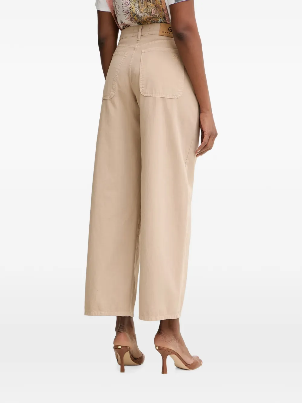 Haveone Katoenen broek met wijde pijpen Beige