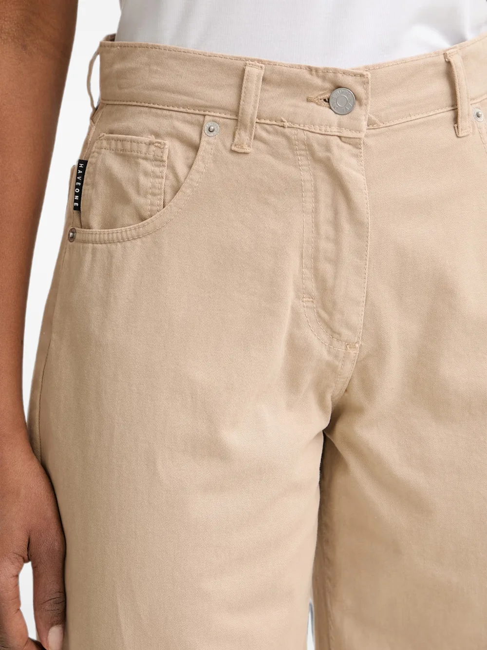 Haveone Katoenen broek met wijde pijpen Beige