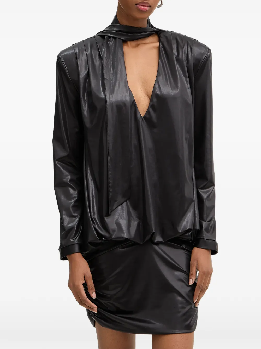 Haveone pussy-bow draped midi dress - Nero