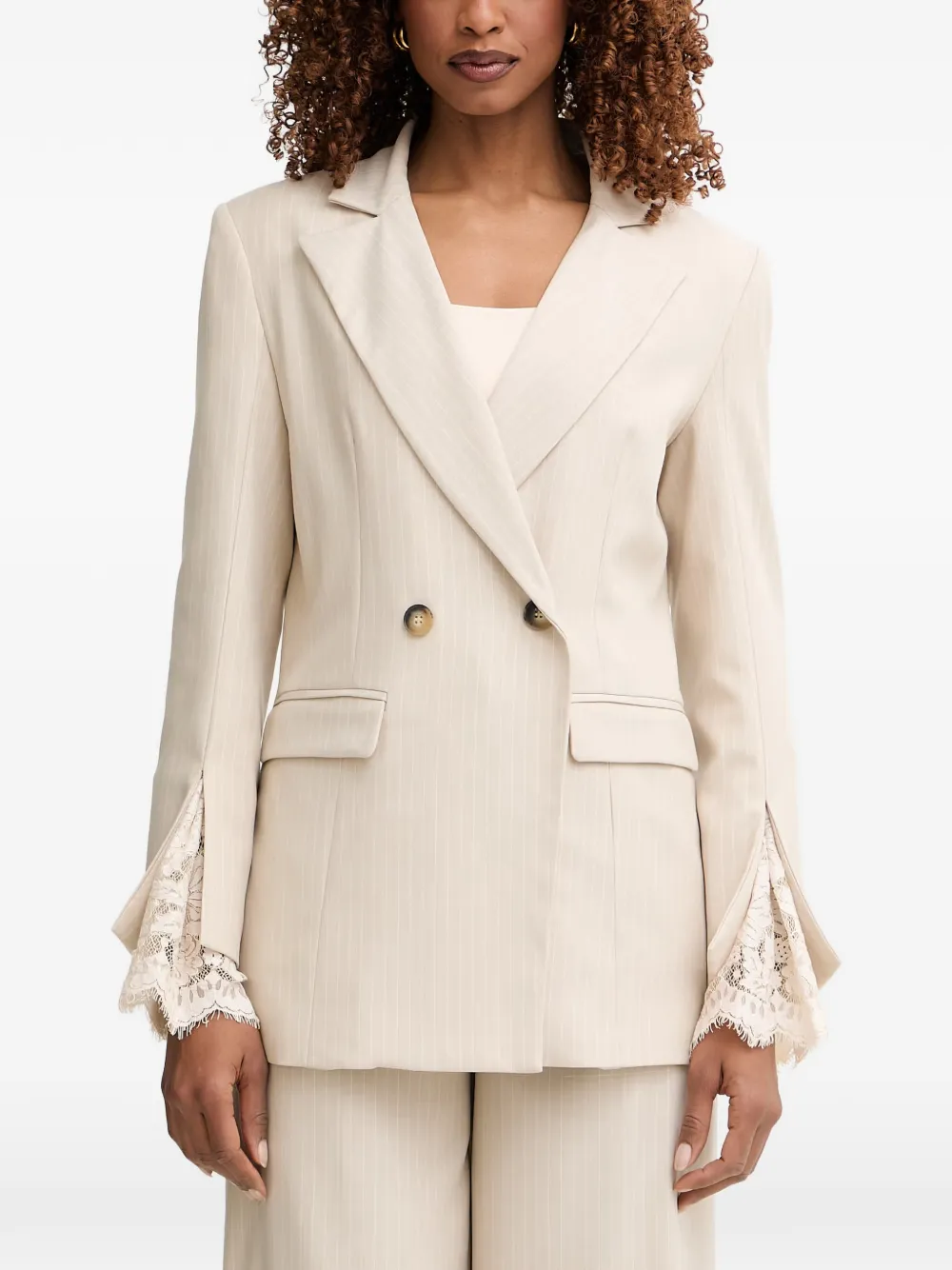 Haveone pinstripe-pattern lace-trim blazer - Neutrals