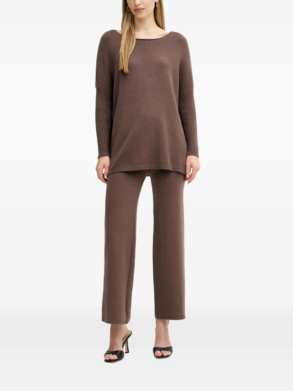 Haveone Ribgebreide broek en trui Bruin