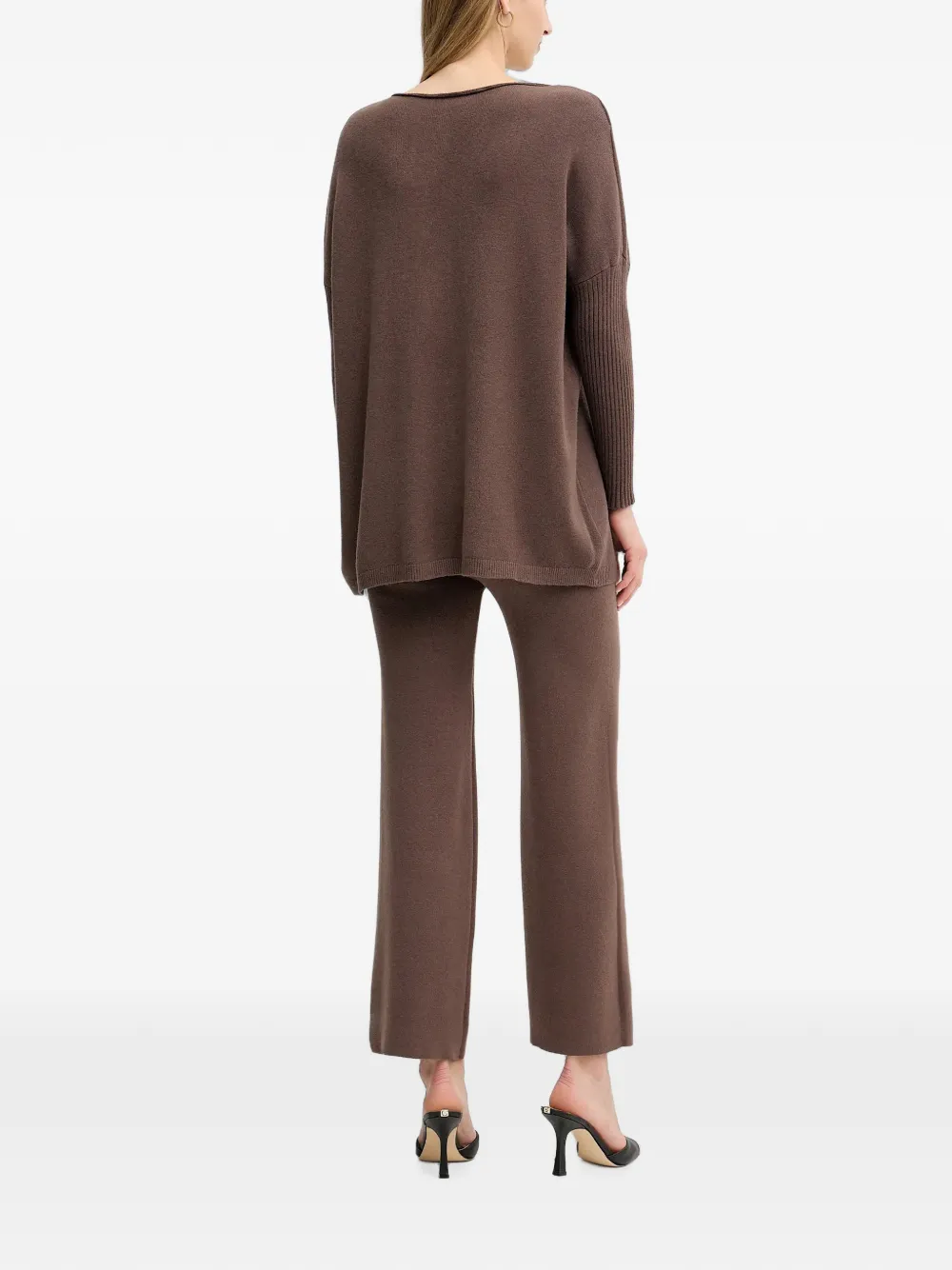 Haveone Ribgebreide broek en trui Bruin