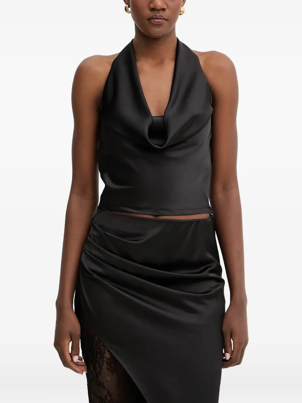 Haveone Lace-panelled Cowl-neck Top In Black
