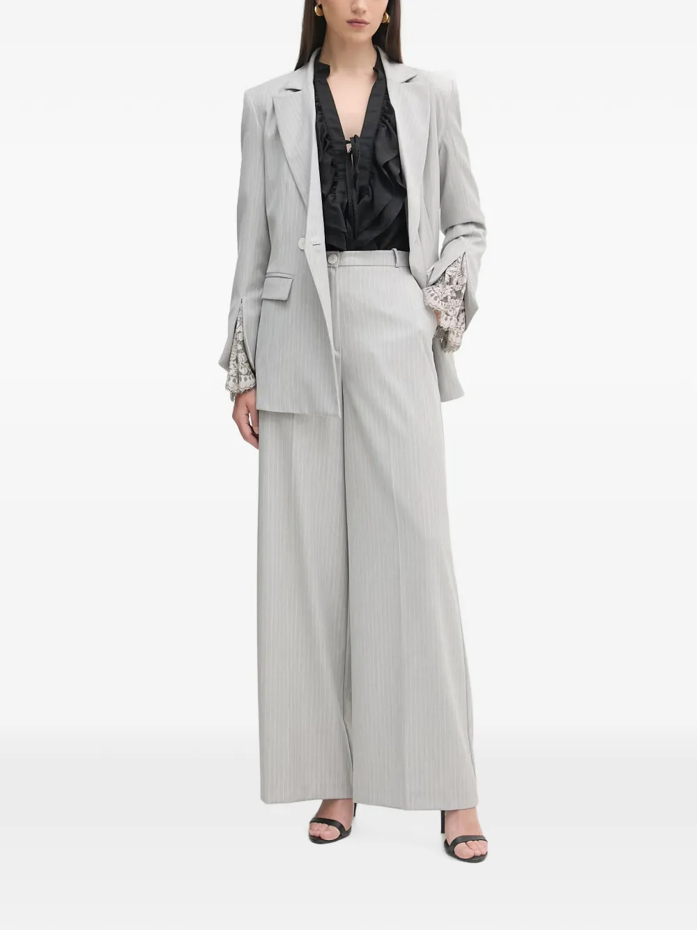 Haveone Broek met krijtstreep en riemlussen Grijs