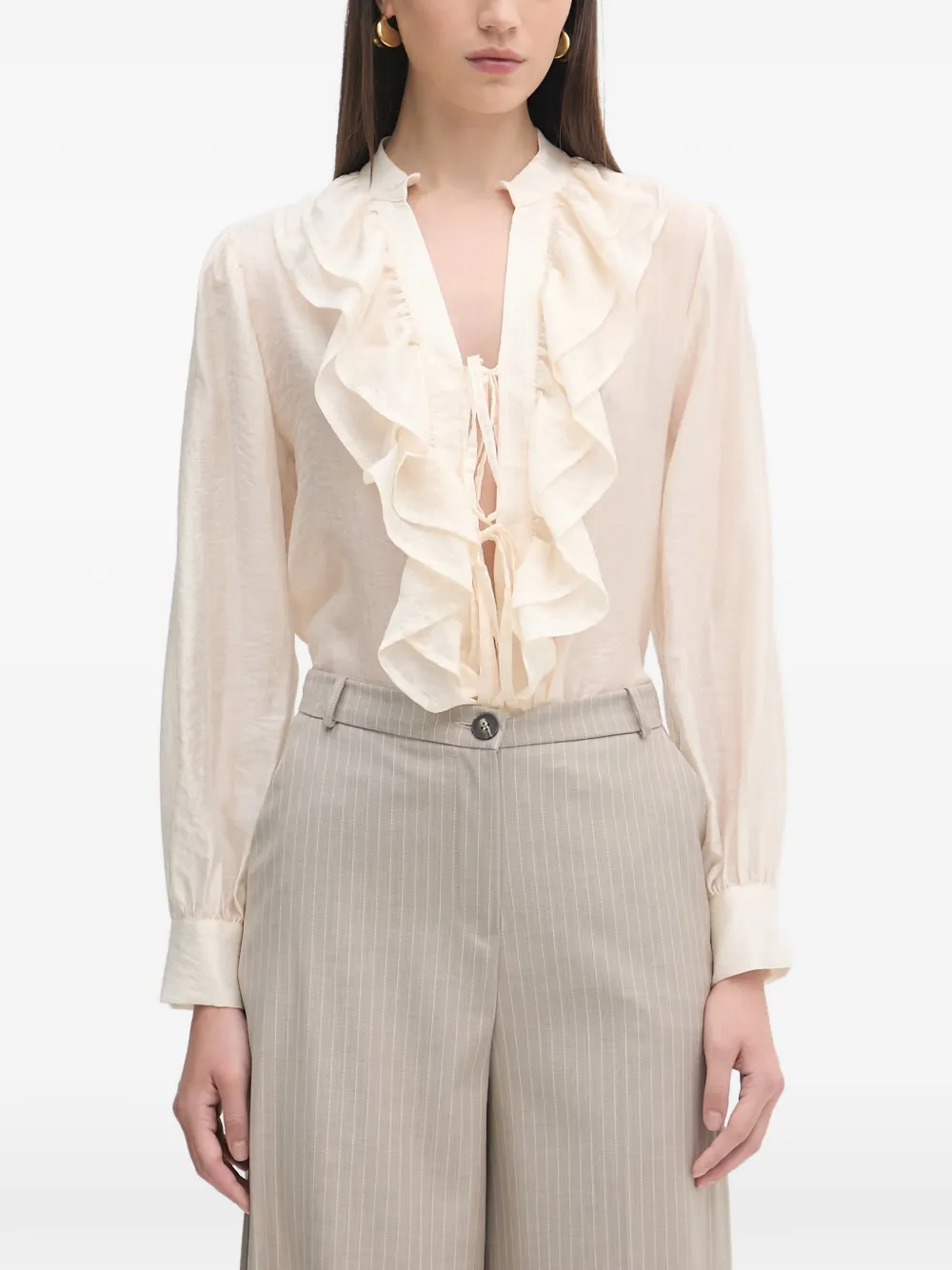 Haveone ruffled front-tie blouse - Toni neutri