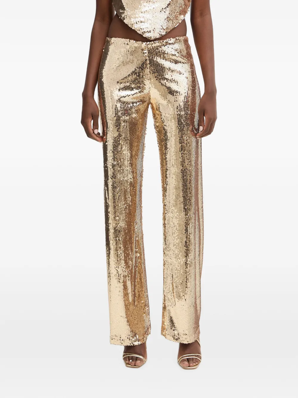 Haveone Sequin-embellished Trousers In Gold