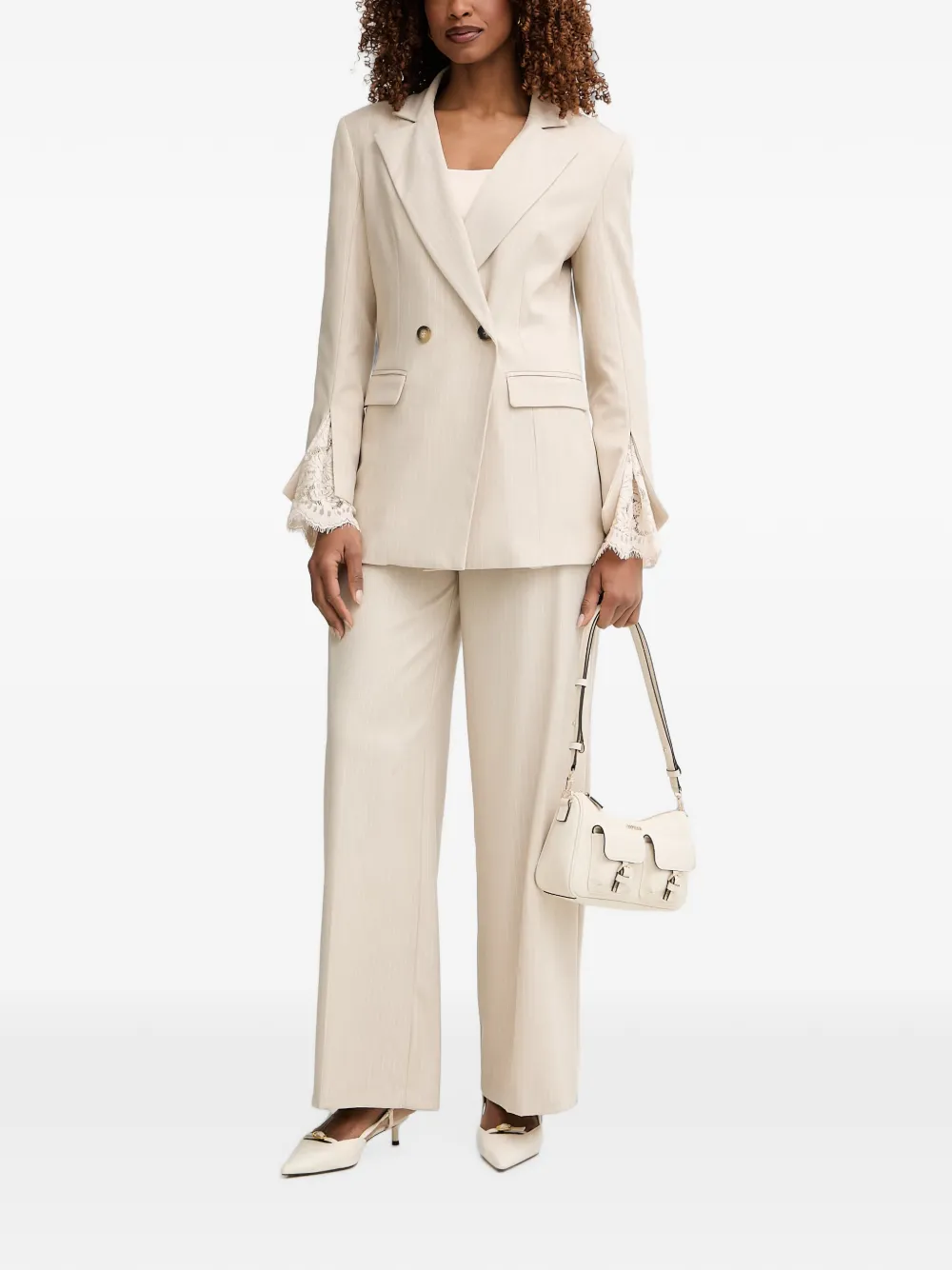 Haveone Broek met wijde pijpen Beige