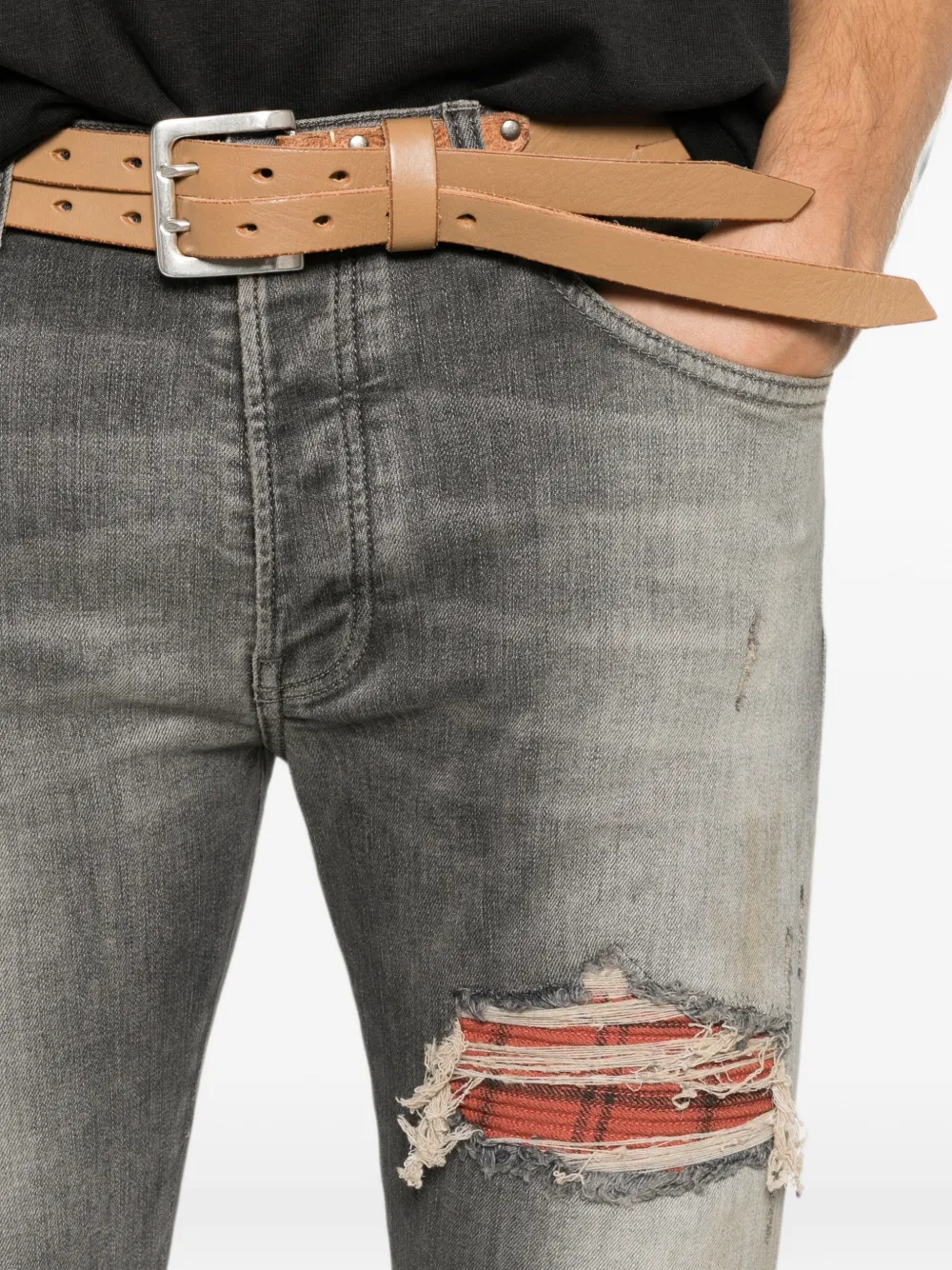 AMIRI Gerafelde jeans met patchwork Grijs