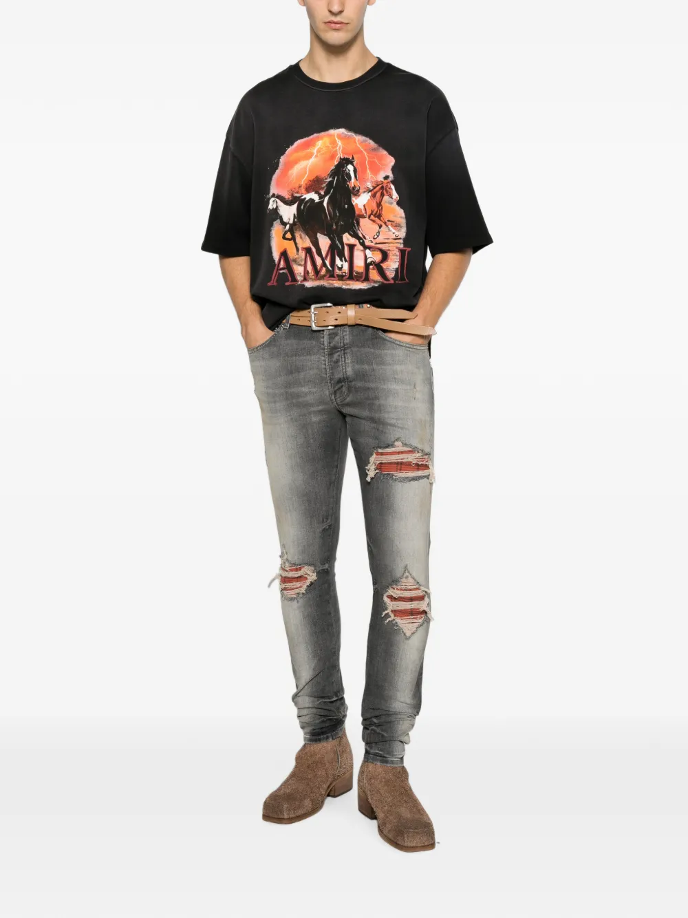 AMIRI Gerafelde jeans met patchwork Grijs