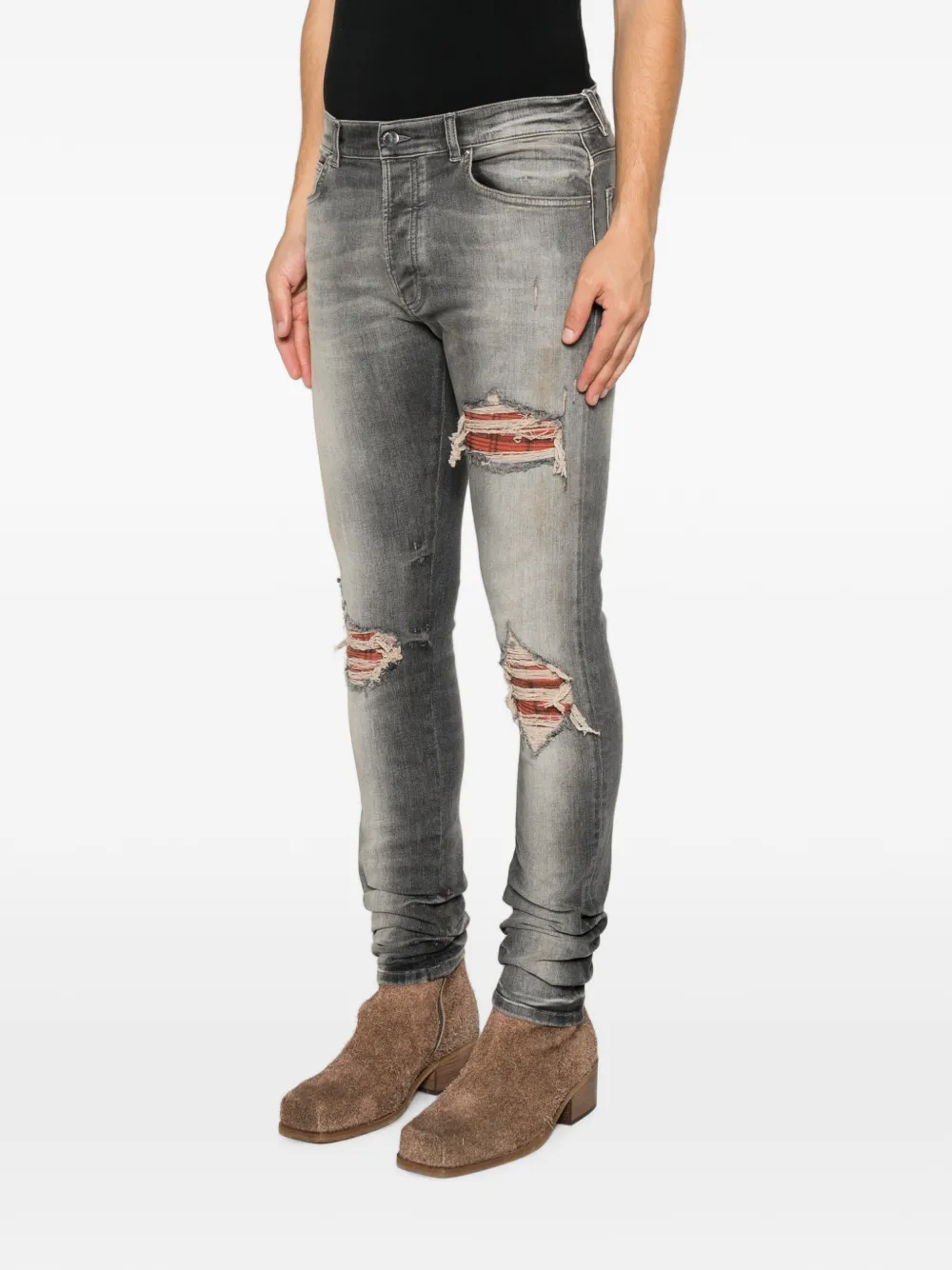 AMIRI Gerafelde jeans met patchwork Grijs