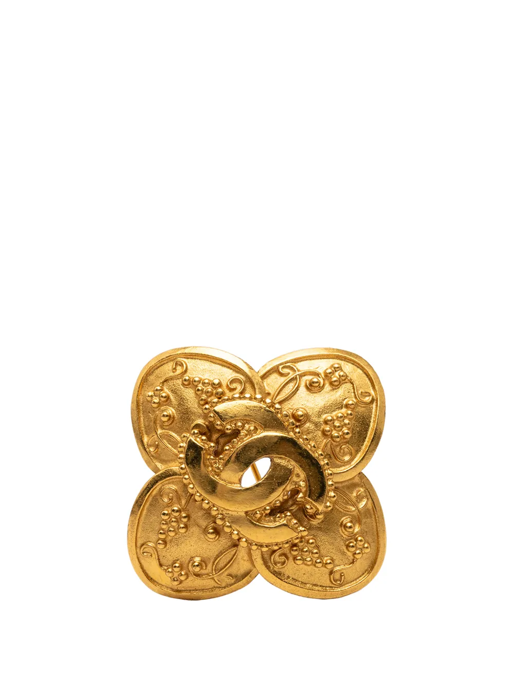 CHANEL Pre-Owned 1996 CC Gold Plated Grapevine Clover Brooch costume brooch - Oro