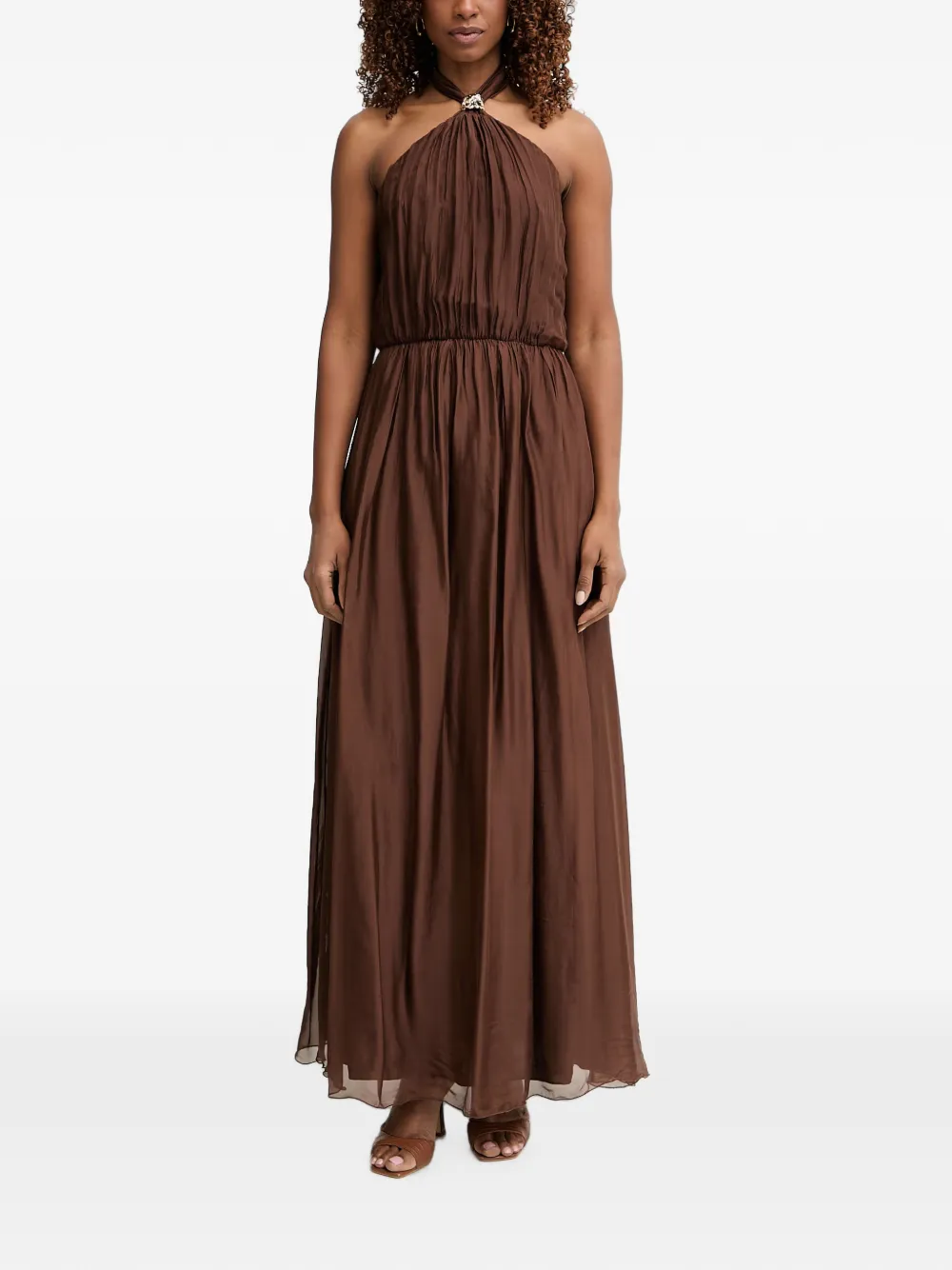 Haveone embellished halterneck maxi dress - Marrone
