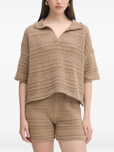 Haveone conjunto de top y pantalones cortos de ganchillo de manga corta