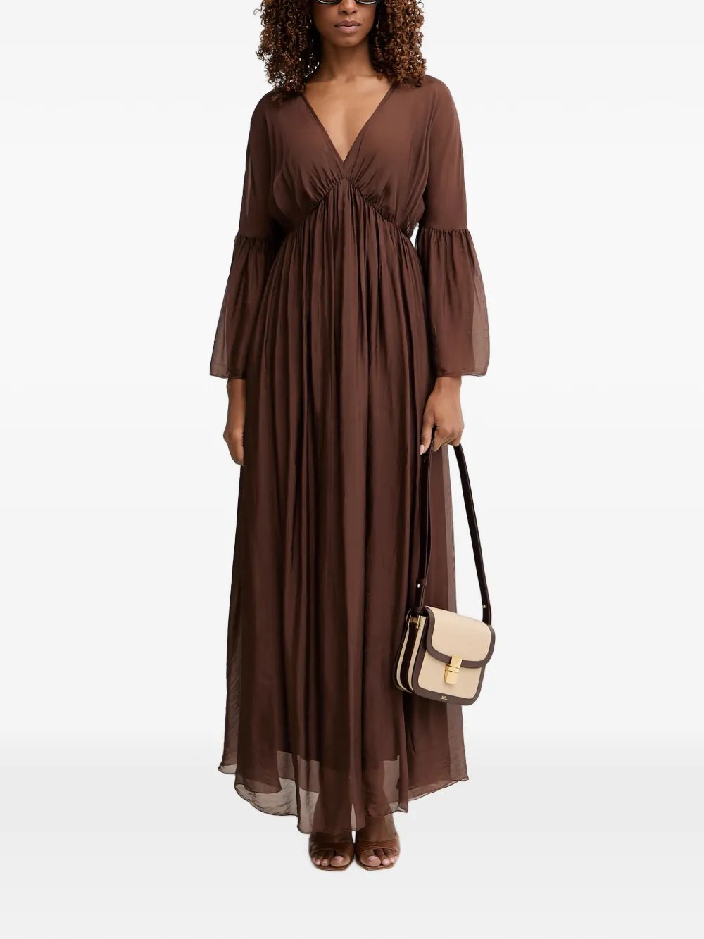 Haveone V-neck flared-sleeve maxi dress