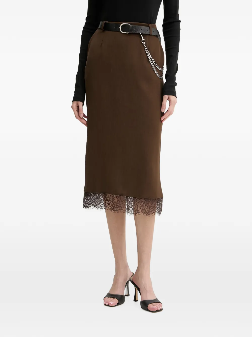 Haveone lace-trim chain-link midi skirt - Marrone