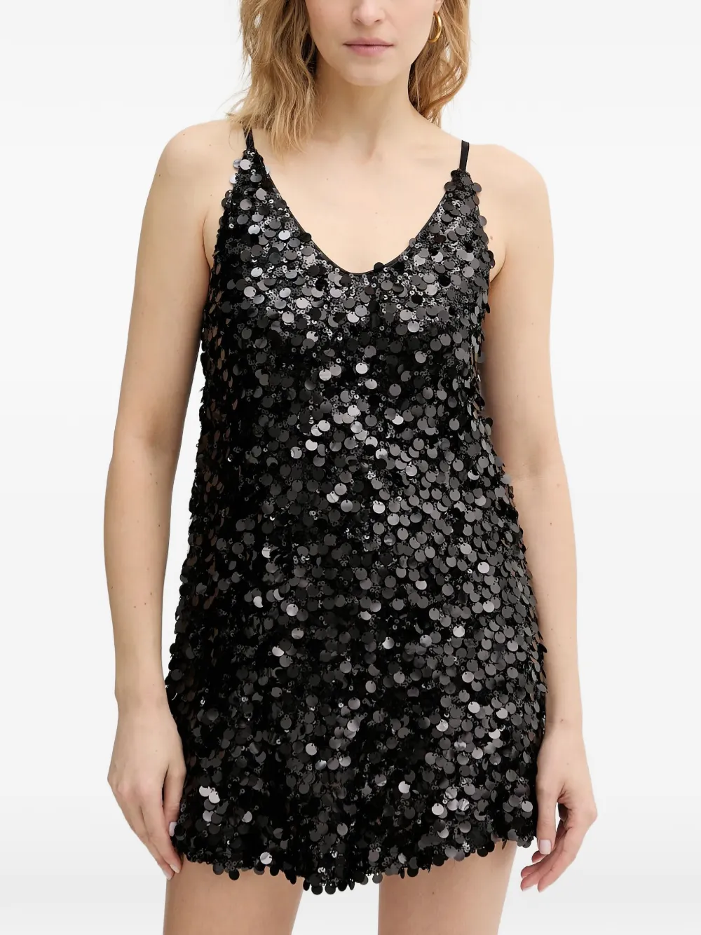 Haveone Sequin-embellished V-neck Mini Dress In Black