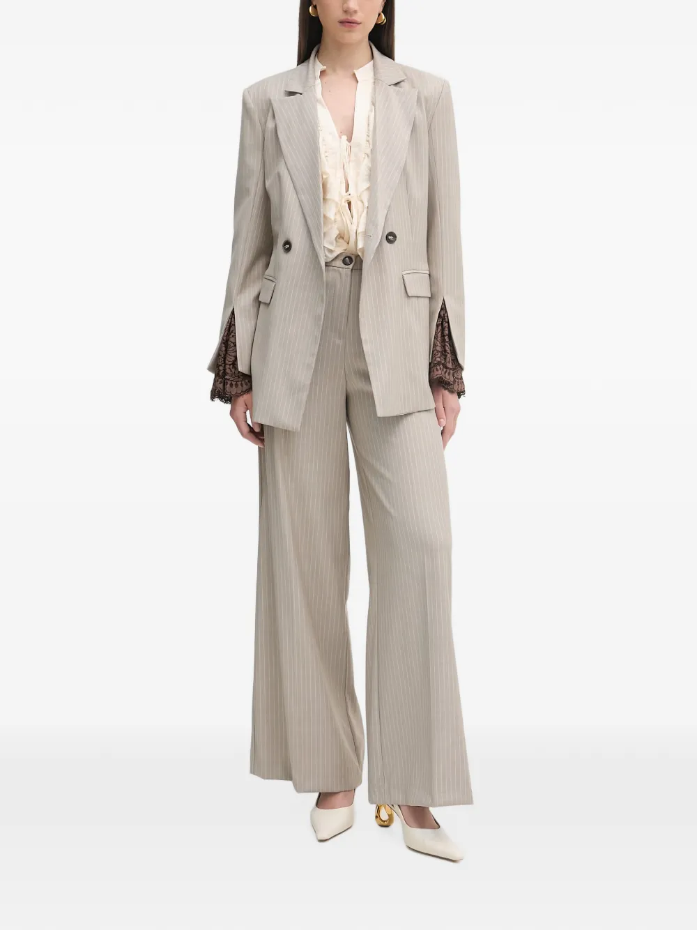 Haveone Broek met wijde pijpen Beige
