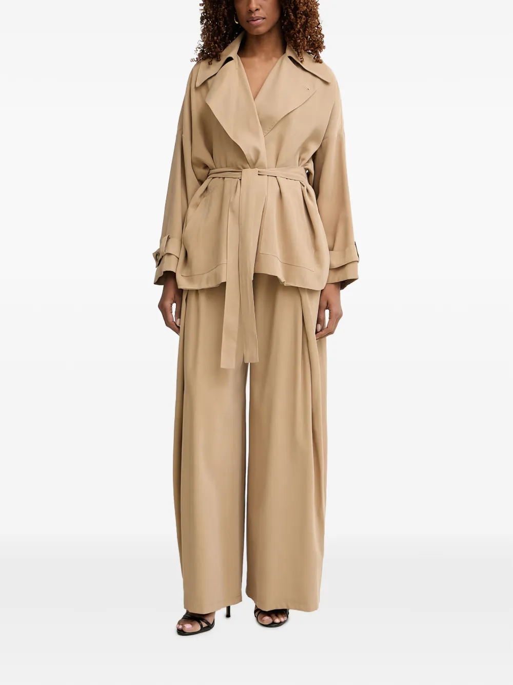 Haveone Palazzo plooibroek met wijde pijpen Beige