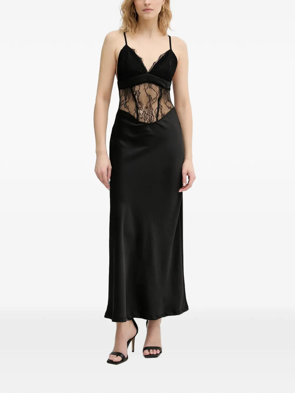 Haveone lace-panelled satin-finish maxi dress
