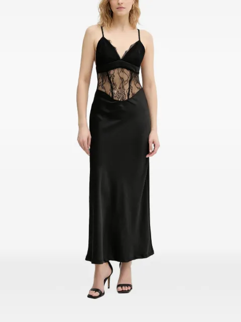 Haveone lace-panelled satin-finish maxi dress