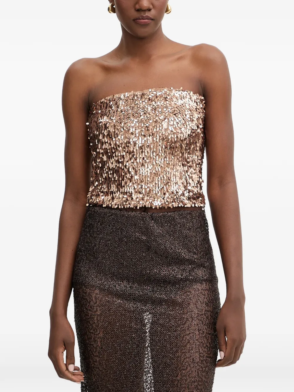Haveone Sequin-embellished Bandeau Top In Gold