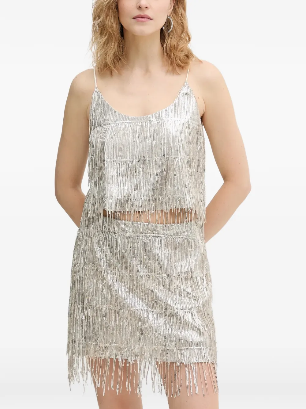 Haveone Sequin-embellished Fringed Top In Silver