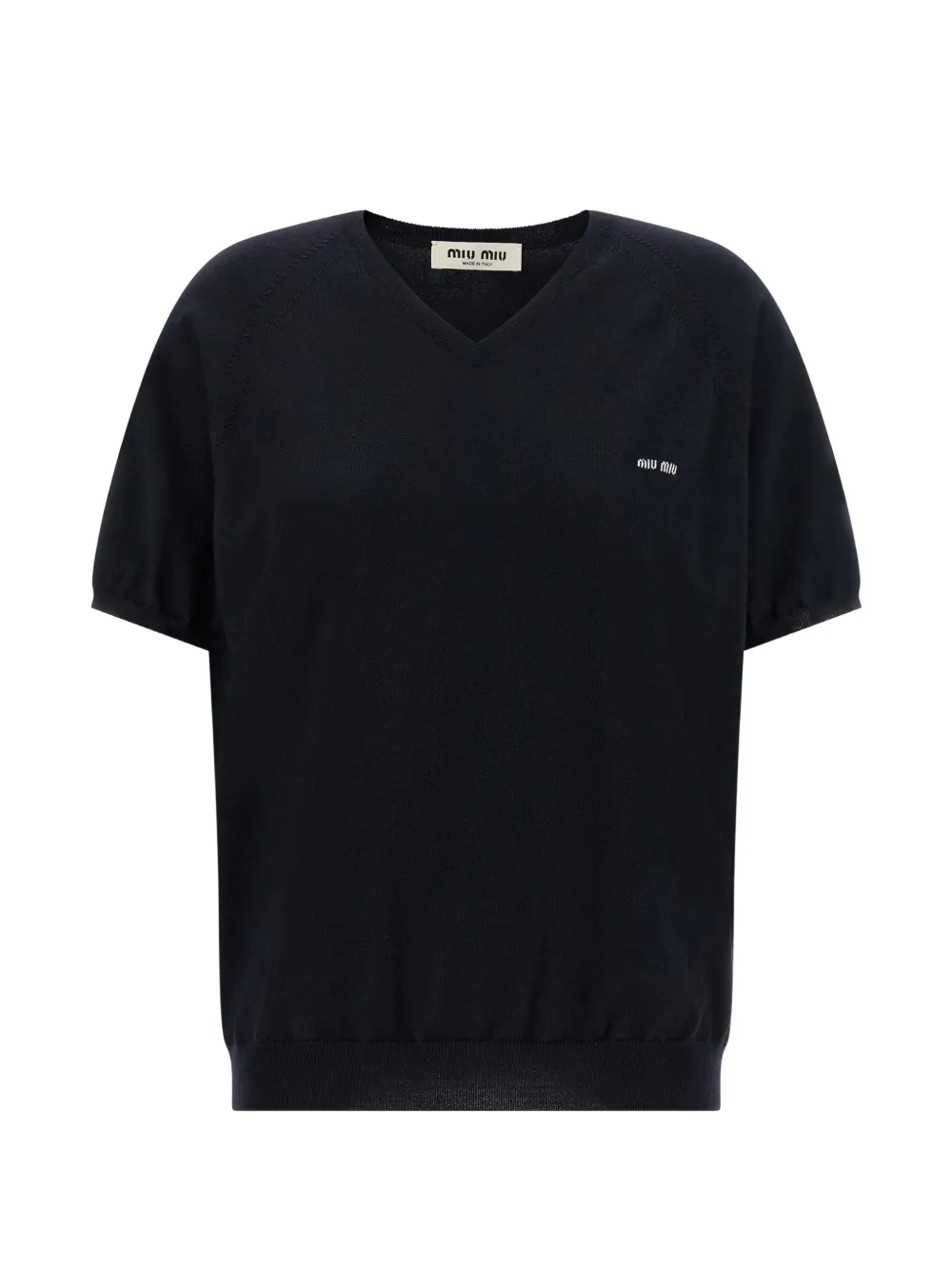Miu Miu logo-intarsia raglan-sleeve sweater - Blu