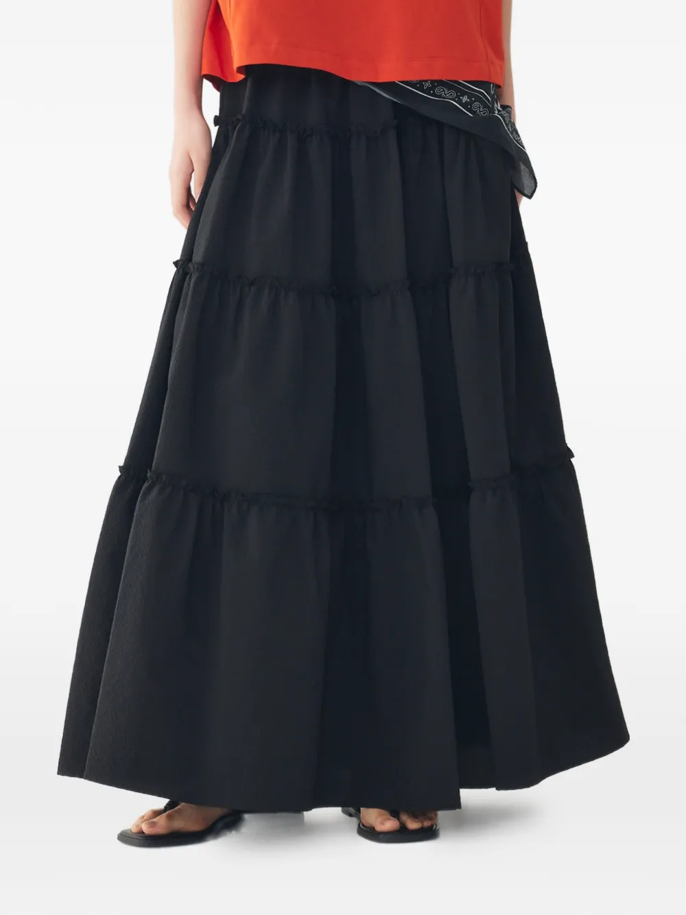 TOMBOY tiered ruffled maxi A-line skirt - Nero