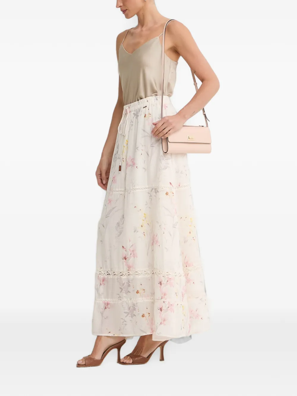 FRACOMINA Gehaakte maxi-rok met bloemenprint Wit