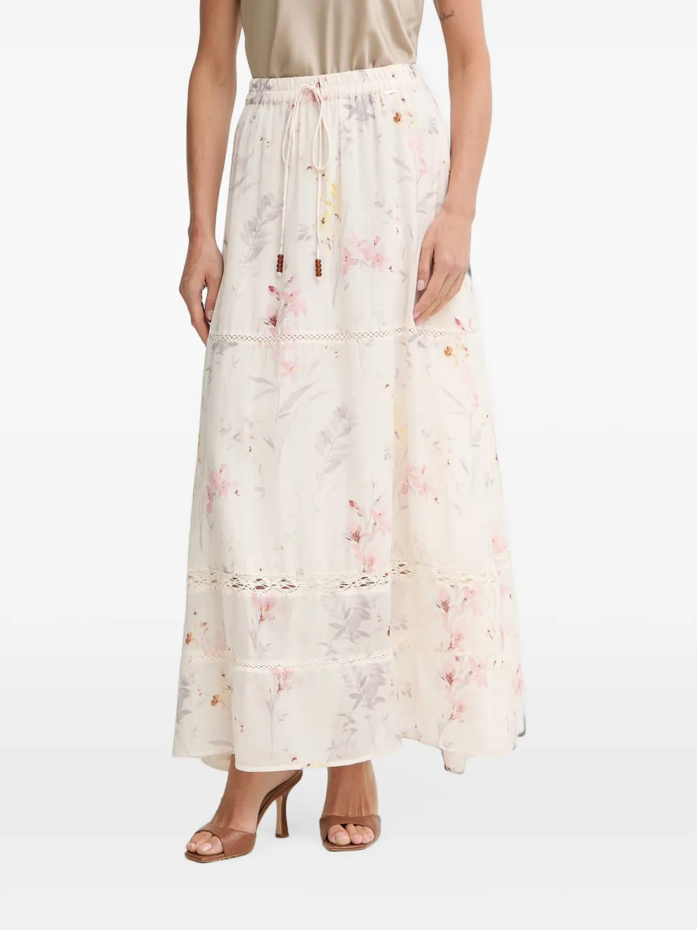 FRACOMINA floral-print crochet-insert maxi skirt - Bianco