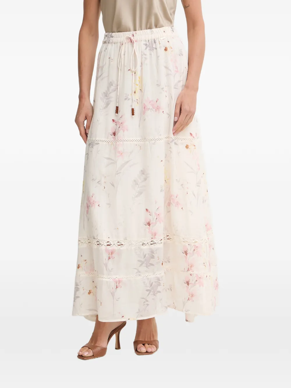 FRACOMINA floral-print crochet-insert maxi skirt - Weiß