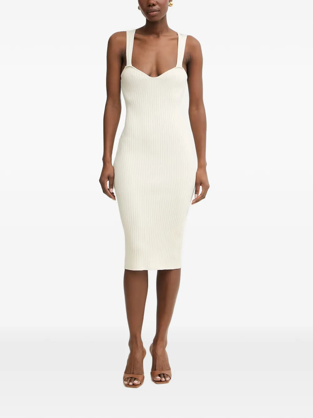 FRACOMINA ribbed-knit sweetheart-neck midi dress - Toni neutri