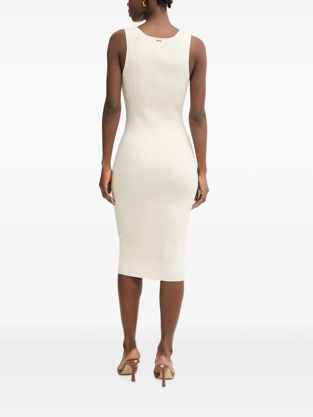 FRACOMINA Ribgebreide midi-jurk met sweetheart-hals Beige