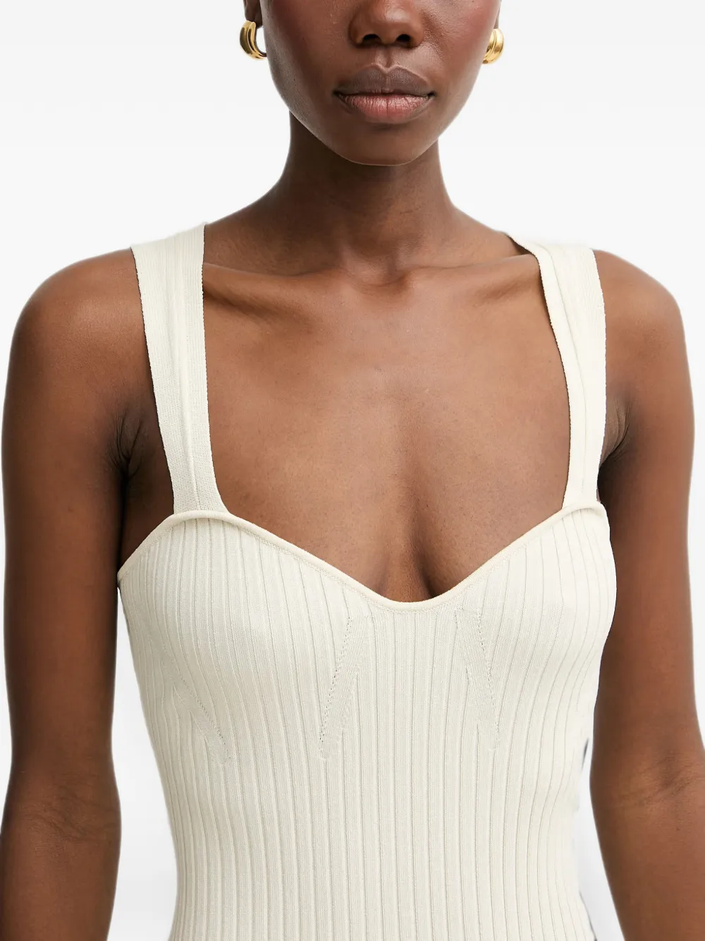 FRACOMINA Ribgebreide midi-jurk met sweetheart-hals Beige