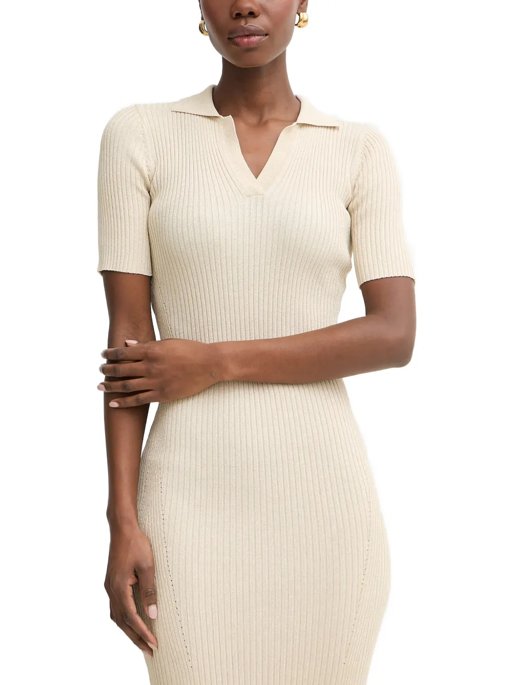 FRACOMINA Ribgebreide jurk met polokraag Beige