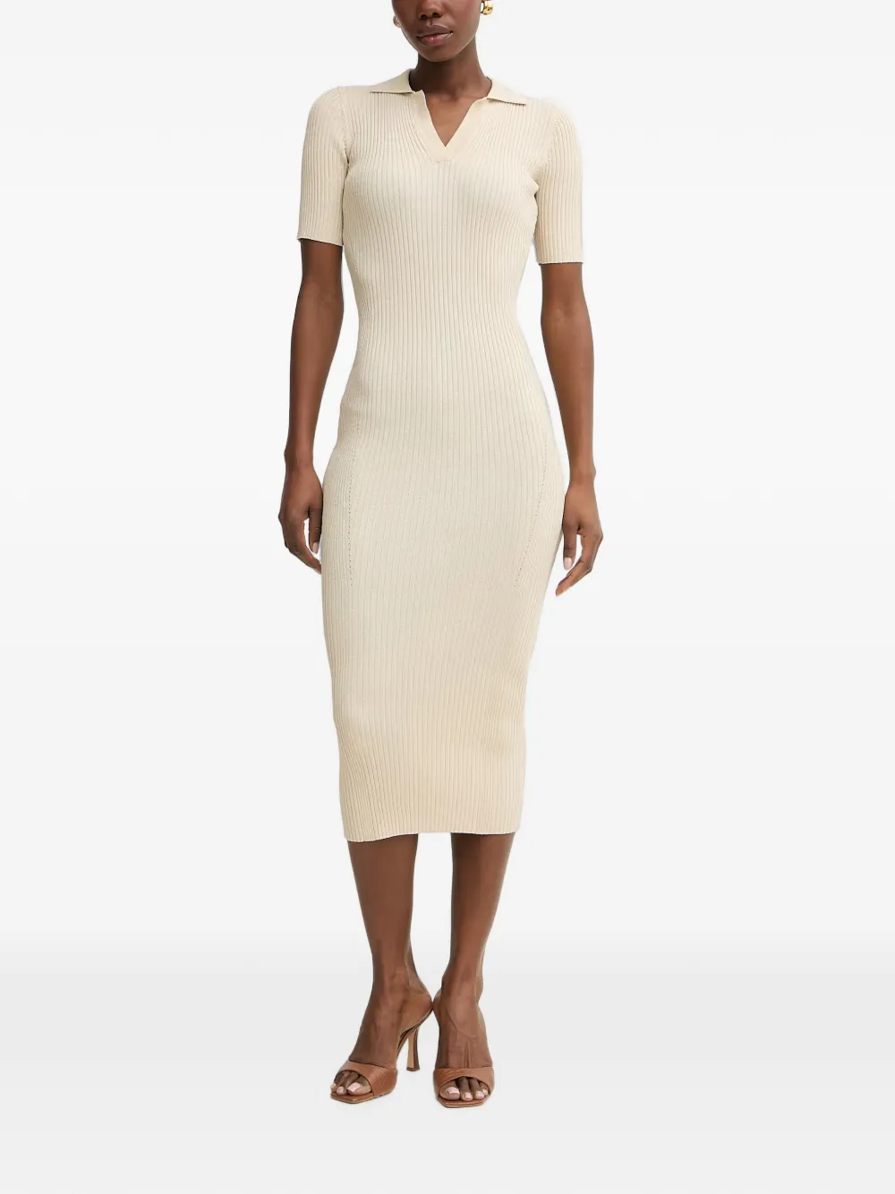 FRACOMINA ribbed-knit polo-collar midi dress - Toni neutri
