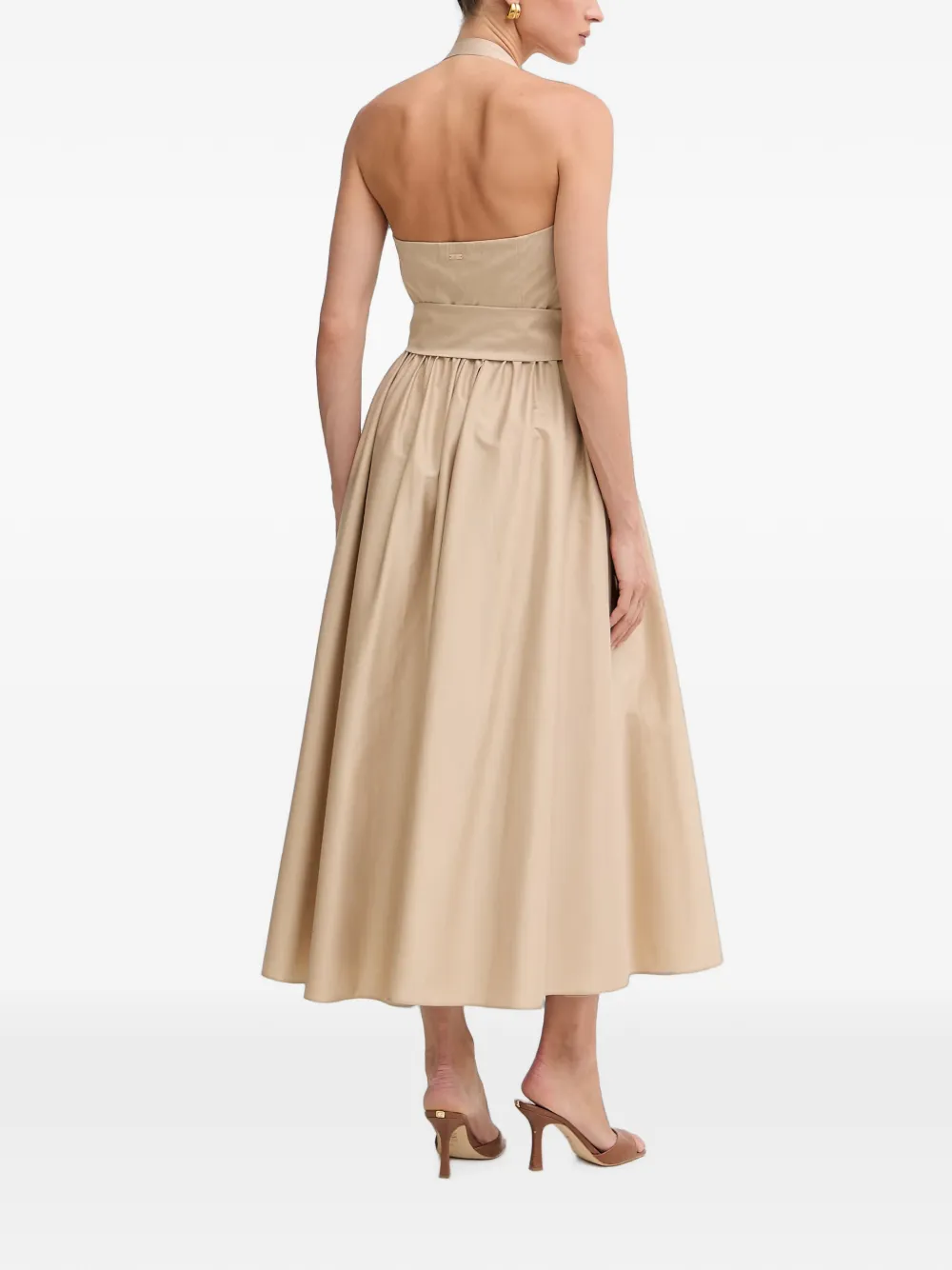 FRACOMINA Midi-jurk met halternek en ceintuur Beige