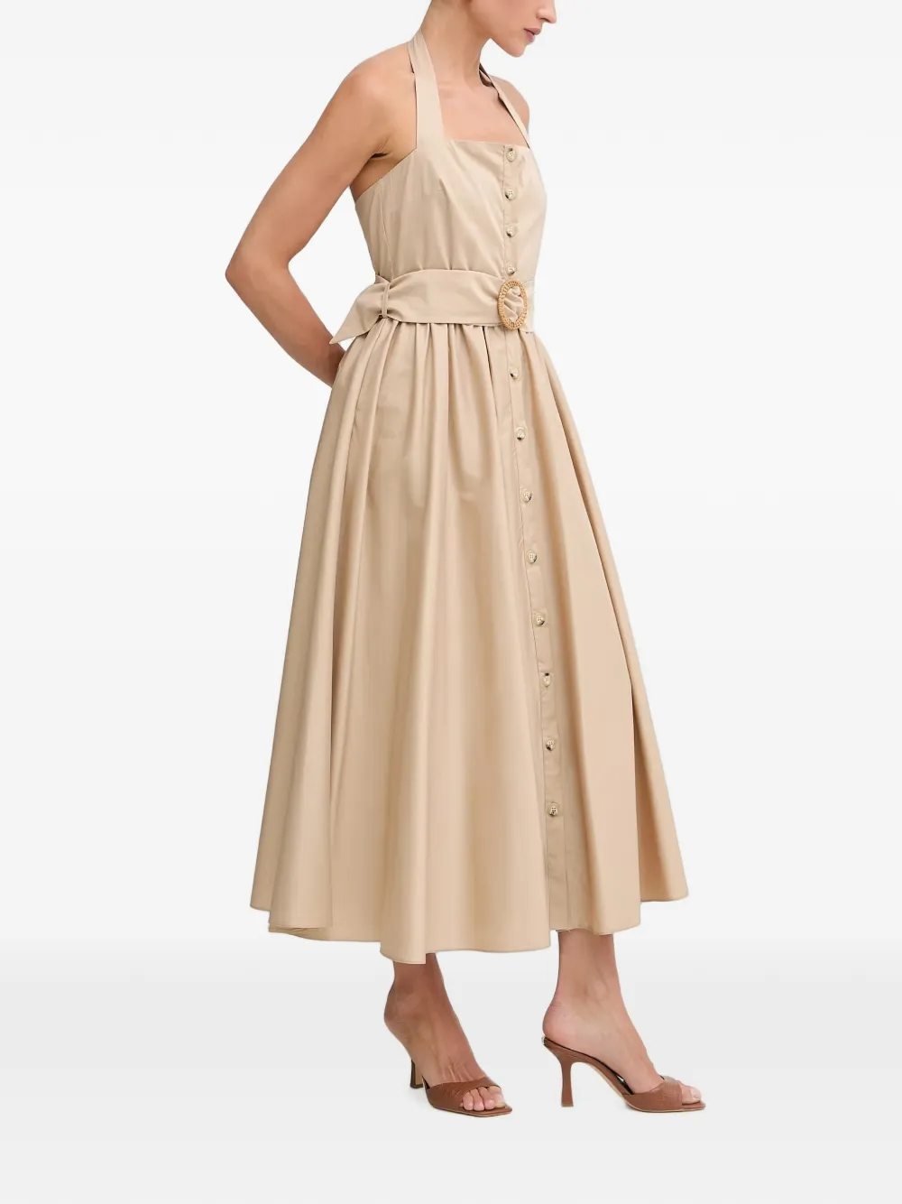 FRACOMINA Midi-jurk met halternek en ceintuur Beige