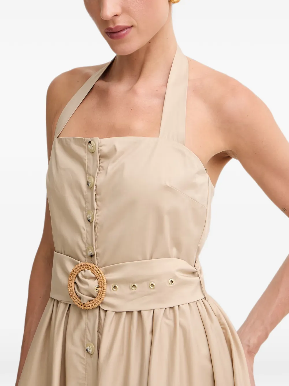 FRACOMINA Midi-jurk met halternek en ceintuur Beige