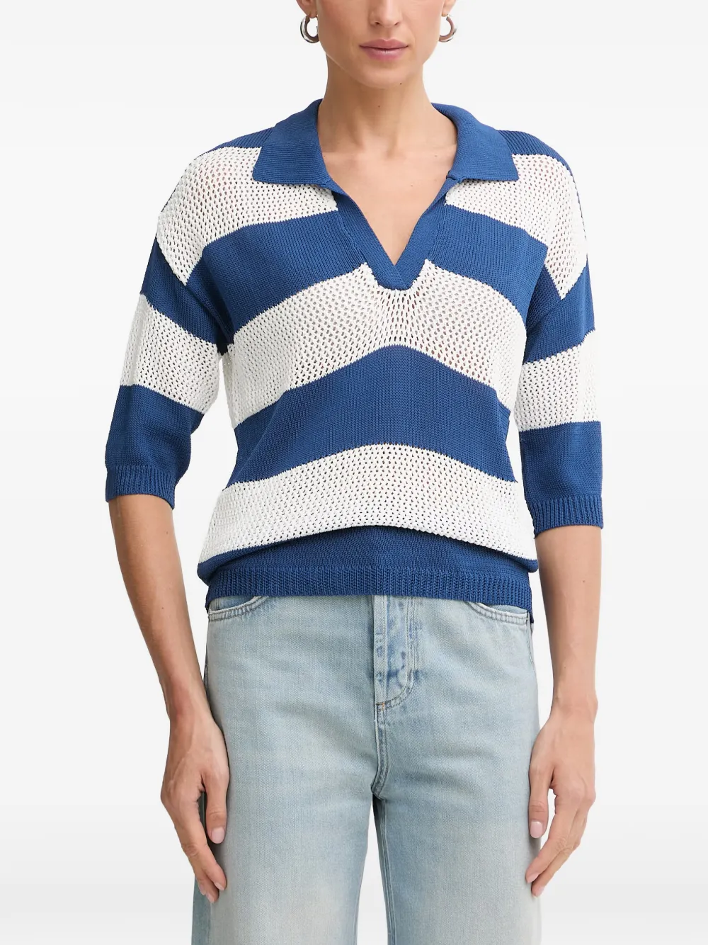 FRACOMINA striped open-knit T-shirt - Blu