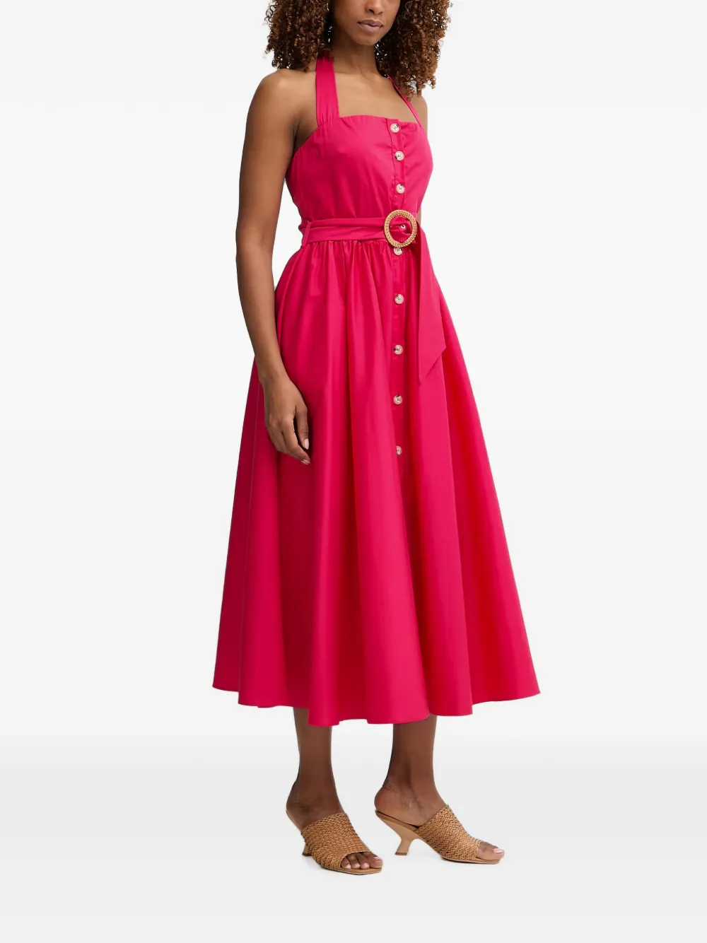 FRACOMINA Midi-jurk met knopen en ceintuur Roze