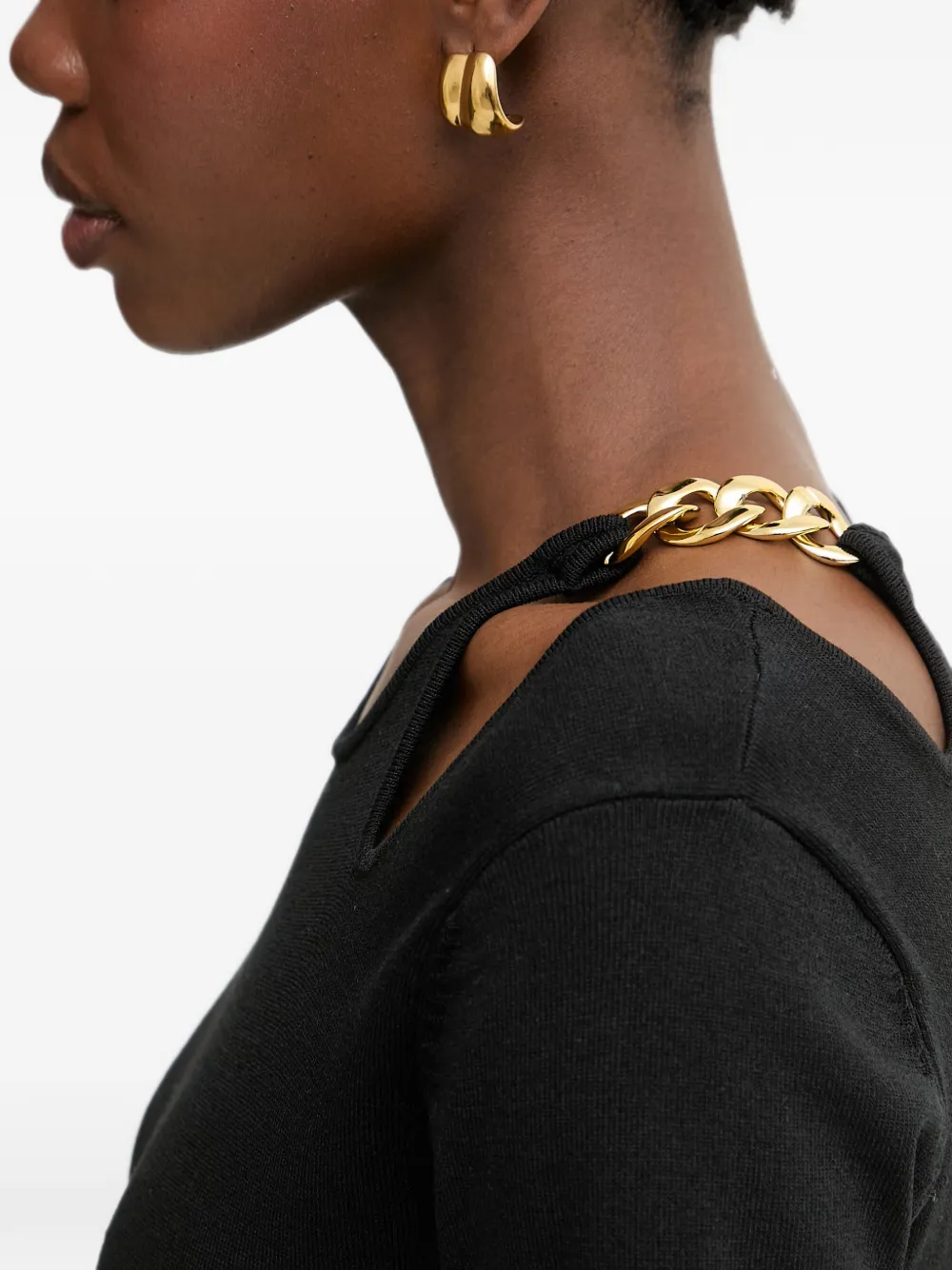 FRACOMINA Easychic midi-jurk met schakelketting en uitgesneden details Zwart