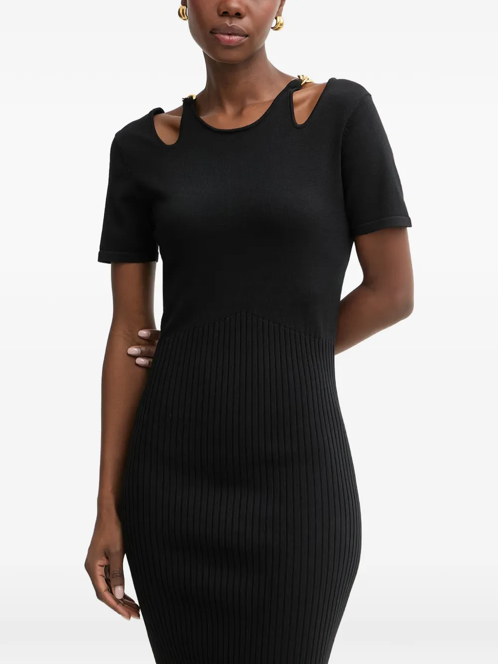 FRACOMINA Easychic midi-jurk met schakelketting en uitgesneden details Zwart