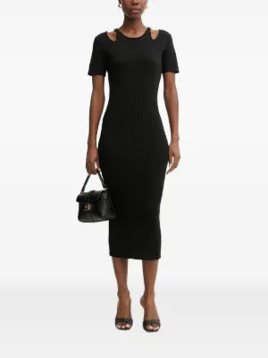 Another Tomorrow Deep V ribbed-knit Dress | Black