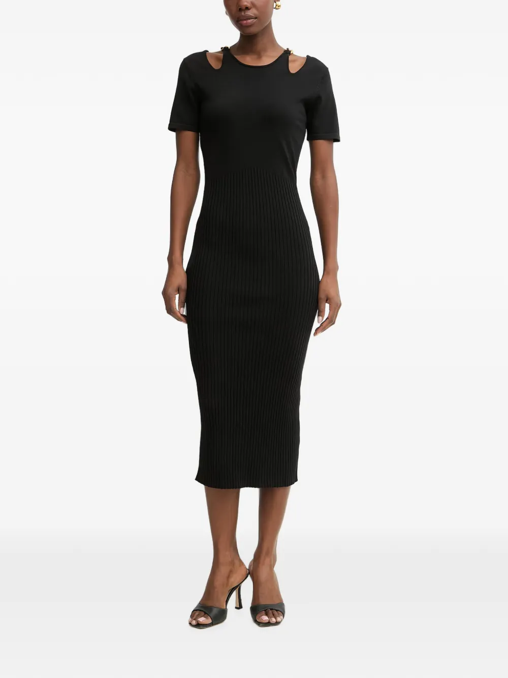 FRACOMINA Easychic midi-jurk met schakelketting en uitgesneden details Zwart