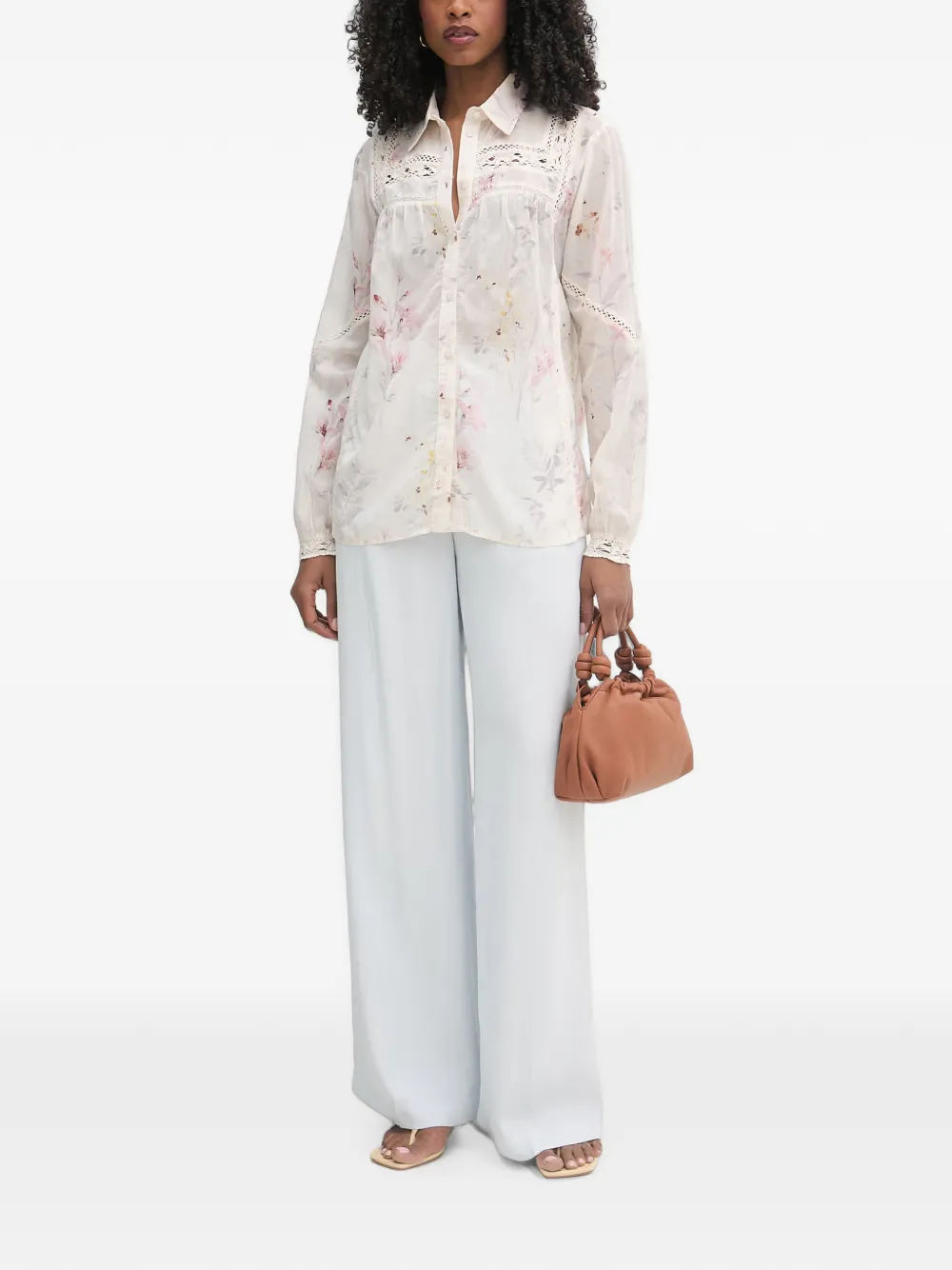 FRACOMINA Blouse met gehaakte afwerking en bloemenprint Wit