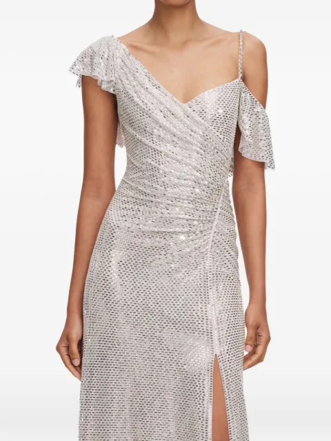 Self-Portrait rhinestone ruffle draped maxi dress